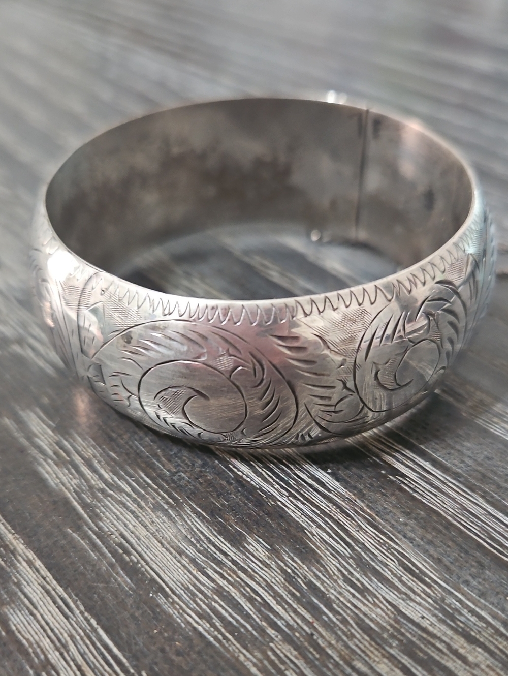 Sterling Hinged Etched Bracelet